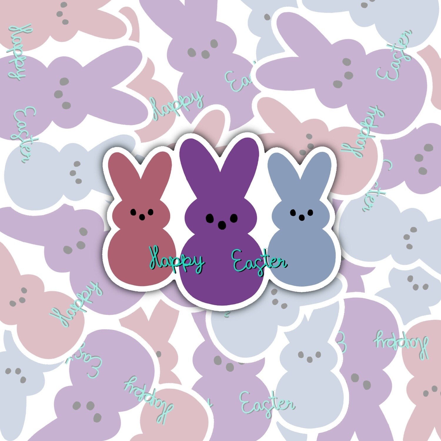 Happy Easter Peeps Sticker Decal, Easter Gift, Easter Sticker, Easter Basket Gift, Perfect for Laptops, Notebooks, Tablets, Phones