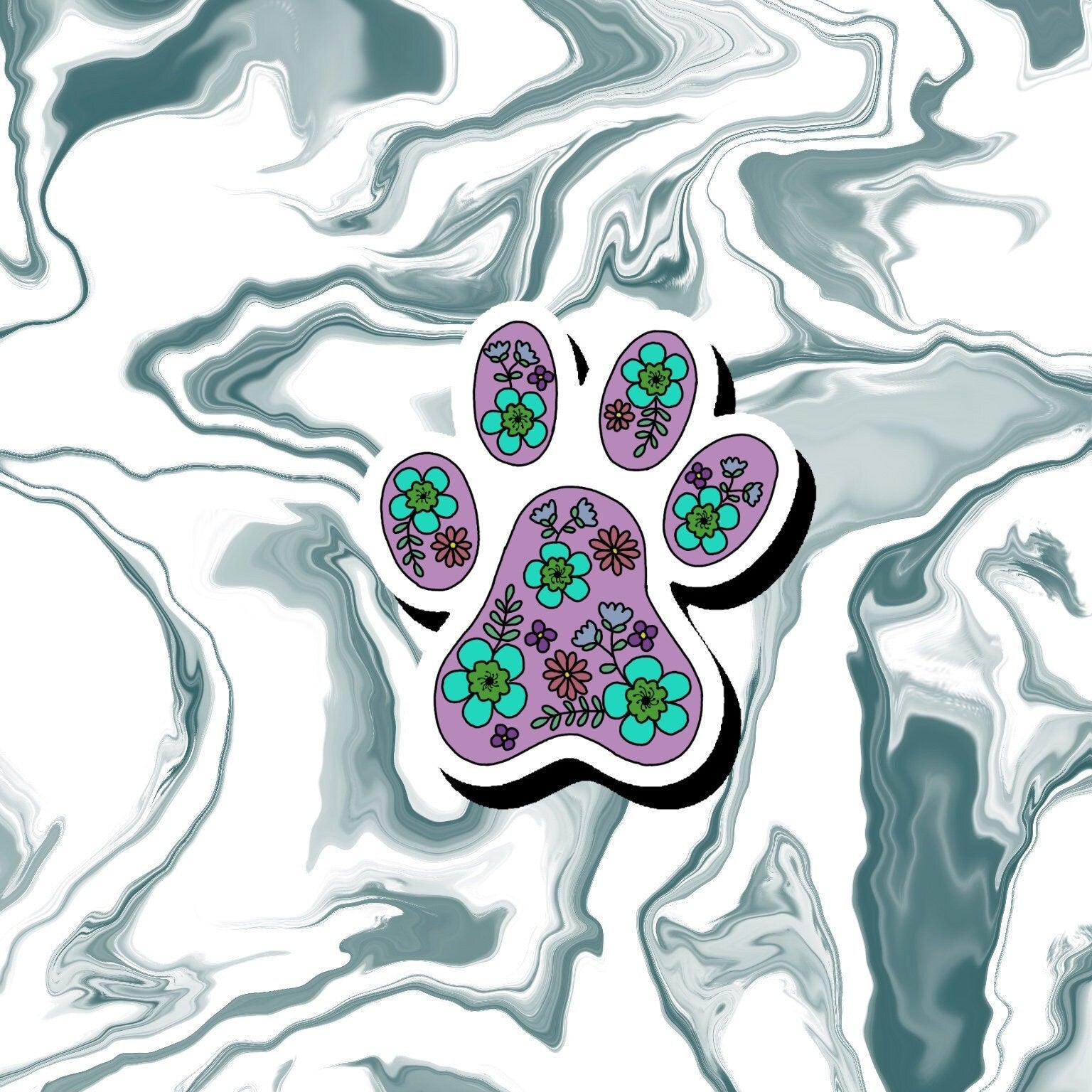 Floral Paw Sticker Decal, Dog Mom Gift, Dog Lover Gift, Perfect for Notebooks, Laptops, Water Bottles, Tablets, Phones