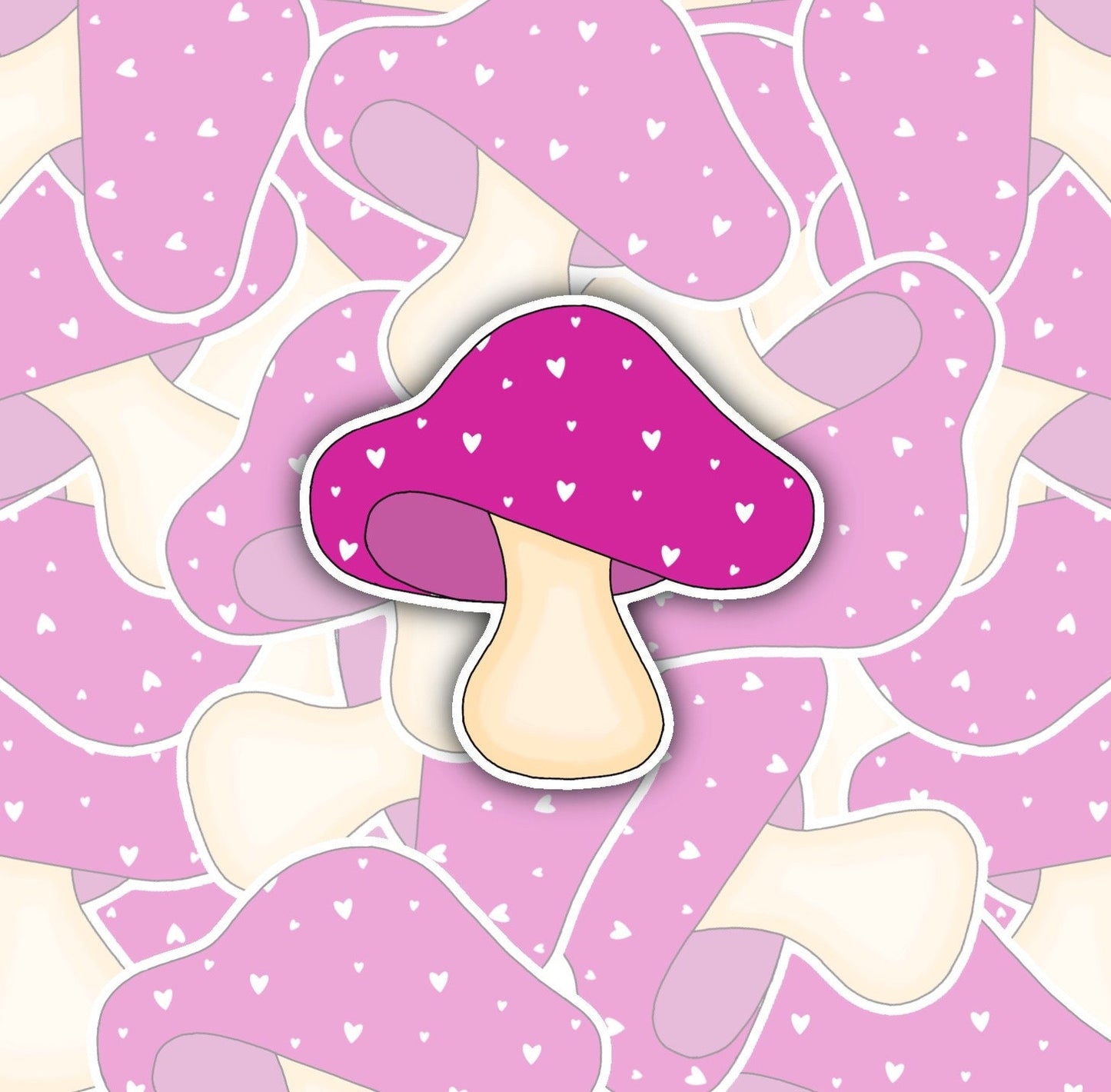 Pink Hearts Mushroom Sticker Decal, Perfect for Laptops, Water Bottles, Notebooks, Tablets, Phones, Mushroom Lover Gift