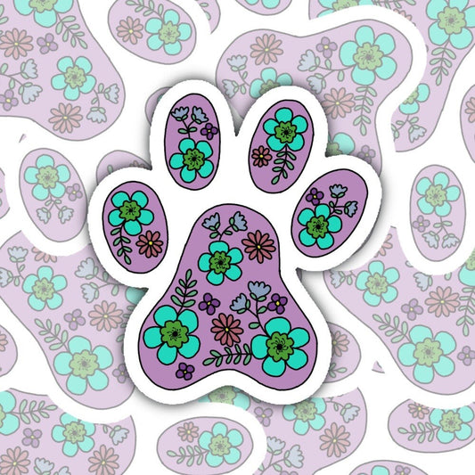 Floral Paw Sticker Decal, Dog Mom Gift, Dog Lover Gift, Perfect for Notebooks, Laptops, Water Bottles, Tablets, Phones