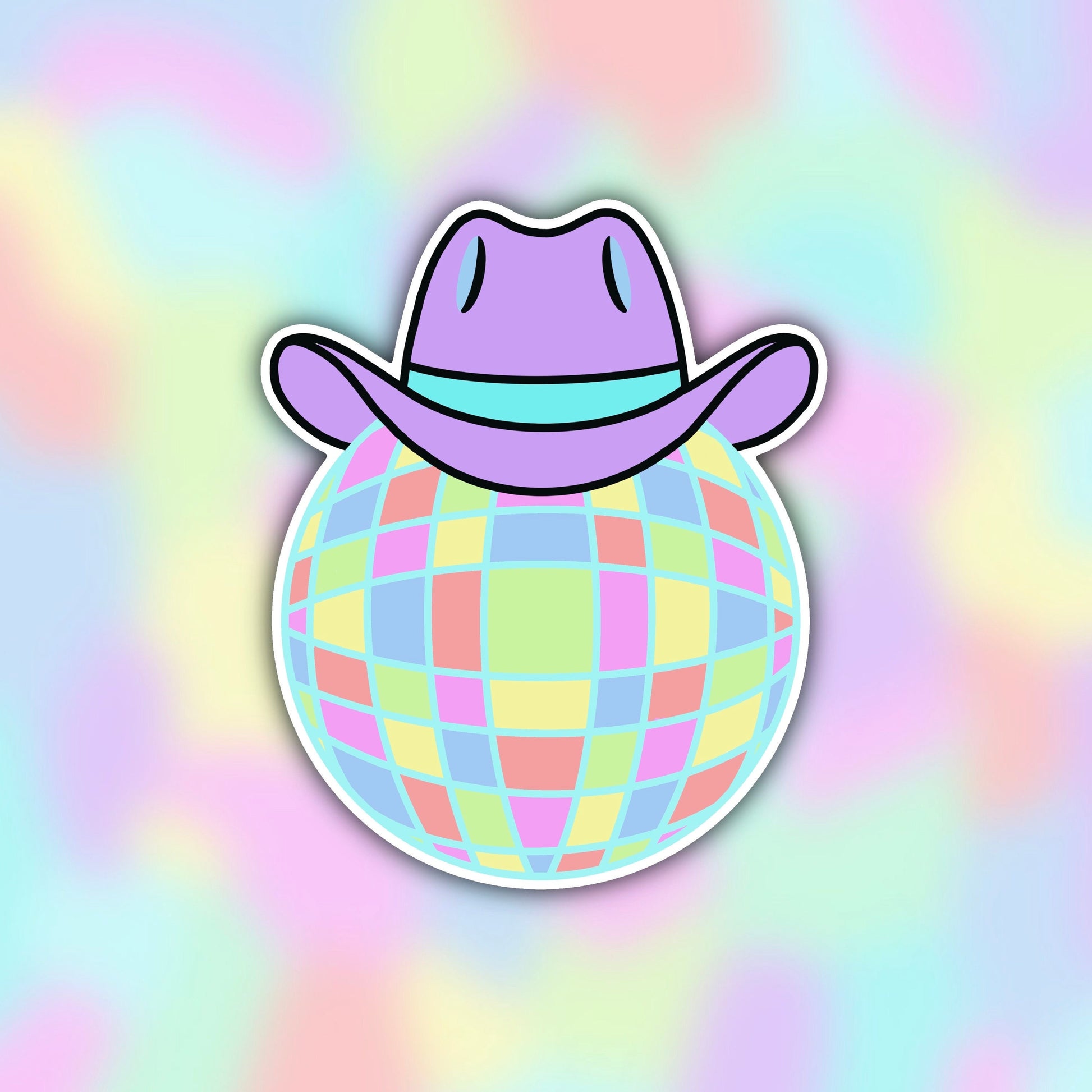 Disco Cowboy Hat Sticker Decal, Disco Lover, Retro Lover, Perfect for Laptops, iPads, Water Bottles, Phones, Sticker